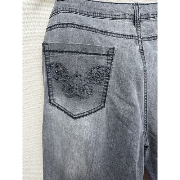Jordache Bootcut Women’s Gray Wash Stretch Embellished Pocket Jeans Size 16 - Picture 13 of 16